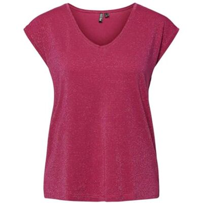 PIECES PCBILLO Tee Lurex Stripes NOOS BC, Cerise/detalj: lurex ton i ton, XS PIECES PCBILLO Tee Lurex Stripes NOOS BC, Cerise/detalj: lurex ton i ton, XS