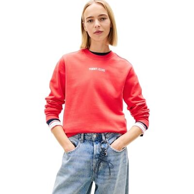 Tommy Jeans Dam Tjw Reg Ess Logo 2 Crew Ext DW0DW22362 pullover sweatshirt, röd (röd varning), XXL_Plus Tommy Jeans Dam Tjw Reg Ess Logo 2 Crew Ext DW0DW22362 pullover sweatshirt, röd (röd varning), XXL_Plus