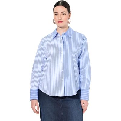 Ulla Popken dam stora storlekar överdimensionerade skjortblus, randig mix, oversized, skjortkrage, långärmad, Ljusblå, 58/60 SE Ulla Popken dam stora storlekar överdimensionerade skjortblus, randig mix, oversized, skjortkrage, långärmad, Ljusblå, 58/60 SE