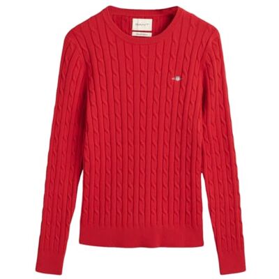 GANT stretch bomull kabel C-hals, Rubinröd, XS GANT stretch bomull kabel C-hals, Rubinröd, XS