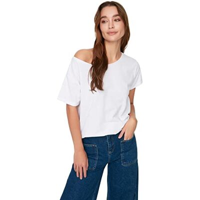 Trendyol Dam basic basic båthals stickade T-shirts, Vitt, S Trendyol Dam basic basic båthals stickade T-shirts, Vitt, S