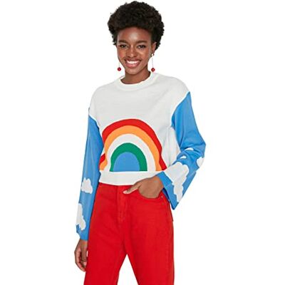 Trendyol Dam vanlig basic rundhalsad stickad tröja, Ecru, M Trendyol Dam vanlig basic rundhalsad stickad tröja, Ecru, M