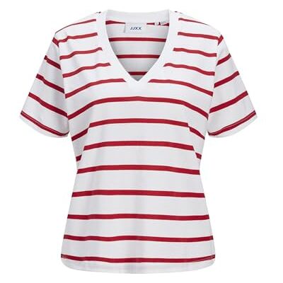 JJXX JACK&JONES JXANNIE REG Vneck Stripe SS Tee JRS SN, Ljusvit/ränder: racing röd, XS JJXX JACK&JONES JXANNIE REG Vneck Stripe SS Tee JRS SN, Ljusvit/ränder: racing röd, XS
