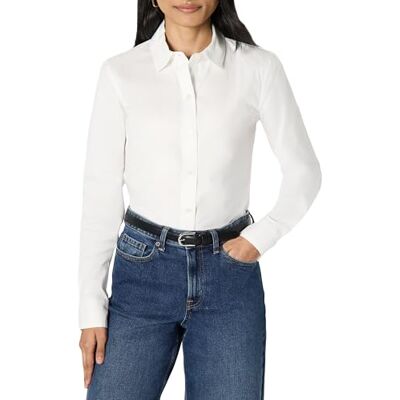 Amazon Essentials Dam Slim-Fit Stretch Poplin skjorta med knappar, Vitt, M Amazon Essentials Dam Slim-Fit Stretch Poplin skjorta med knappar, Vitt, M