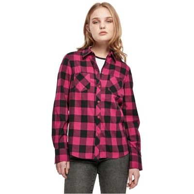 Urban Classics kvinnors damer turnup rutig flanell skjorta, Wildviolet/svart, S Urban Classics kvinnors damer turnup rutig flanell skjorta, Wildviolet/svart, S
