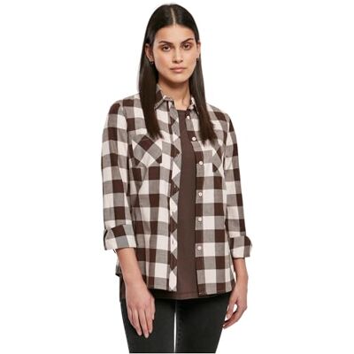 Urban Classics kvinnors damer turnup rutig flanell skjorta, Rosa/brun, XS Urban Classics kvinnors damer turnup rutig flanell skjorta, Rosa/brun, XS