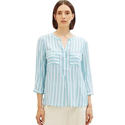 TOM TAILOR dam Blus med ränder 1016190, 32606 – Teal Offwhite vertikal randig, 34 TOM TAILOR dam Blus med ränder 1016190, 32606 – Teal Offwhite vertikal randig, 34