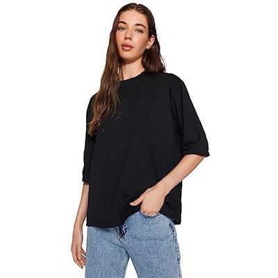 Trendyol dam rak 3/4 ärm plus size t-shirts, svart, XS Stor Trendyol dam rak 3/4 ärm plus size t-shirts, svart, XS Stor
