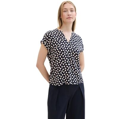 TOM TAILOR damblus, 36377 – marinblå halvmåne prickig design, 36 TOM TAILOR damblus, 36377 – marinblå halvmåne prickig design, 36