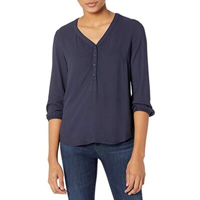 Amazon Essentials Women's Popover-skjorta med knapp och trekvartsärmar, Marinblått Xsp, S Amazon Essentials Women's Popover-skjorta med knapp och trekvartsärmar, Marinblått Xsp, S