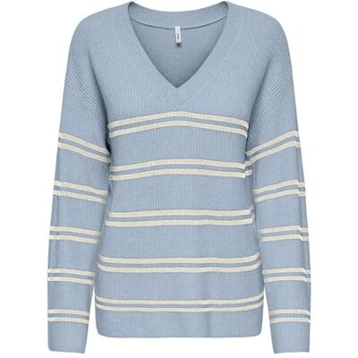 ONLY Onlibi Ls Stripe V-hals Cc KNT, Kashmirblå, XL ONLY Onlibi Ls Stripe V-hals Cc KNT, Kashmirblå, XL