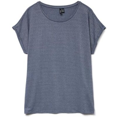 VERO MODA Vmlava Glitter Ss Top Stripe Ga JRS Noos, Kina blå, XS VERO MODA Vmlava Glitter Ss Top Stripe Ga JRS Noos, Kina blå, XS