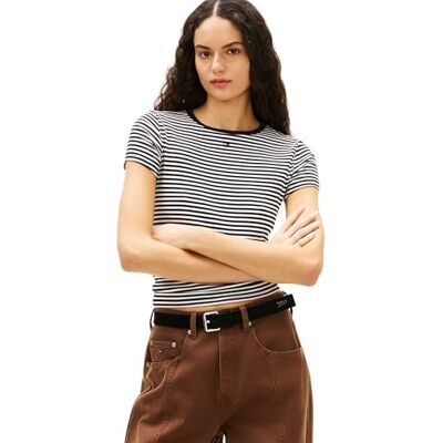 Tommy Jeans dam Tjw 2-pack Slim Essential Rib Ss Dw0Dw21430 S/S t-shirt, multi (Ecru/svart vit randig), XL Tommy Jeans dam Tjw 2-pack Slim Essential Rib Ss Dw0Dw21430 S/S t-shirt, multi (Ecru/svart vit randig), XL