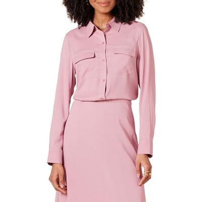 Amazon Essentials dam Georgette långärmad avslappnad passform fickor skjorta, mauve, Large Amazon Essentials dam Georgette långärmad avslappnad passform fickor skjorta, mauve, Large