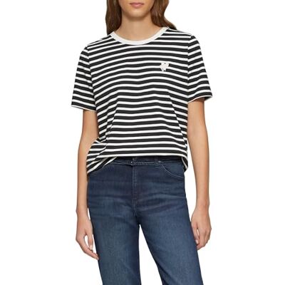 s.Oliver Randig T-shirt i avslappnad passform med hjärtbroderi, svart, 38 s.Oliver Randig T-shirt i avslappnad passform med hjärtbroderi, svart, 38