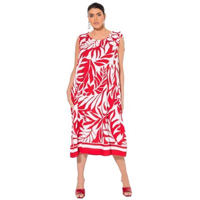 Ulla Popken damer stora storlekar överdimensionerade plus size midiklänning blad, rynkad rund hals, ärmlös 839104, Neonröd, 46-48 Ulla Popken damer stora storlekar överdimensionerade plus size midiklänning blad, rynkad rund hals, ärmlös 839104, Neonröd, 46-48