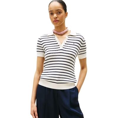 Tommy Hilfiger dam S/S Polo, Vit (elfenbenssiden/mörk natt marinblå Stp), 3XL Tommy Hilfiger dam S/S Polo, Vit (elfenbenssiden/mörk natt marinblå Stp), 3XL