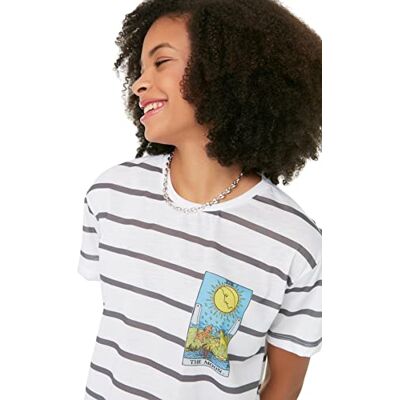 Trendyol Dam vanlig standard rundhalsad stickad T-shirt, Vitt, M Trendyol Dam vanlig standard rundhalsad stickad T-shirt, Vitt, M