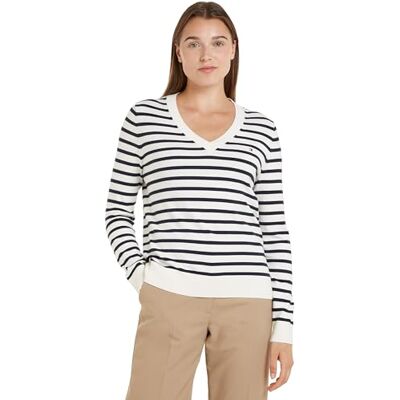 Tommy Hilfiger dam Co Jersey Stitch V-nk tröja pullover, Elfenben/ökenhimmel Stp, XXS Tommy Hilfiger dam Co Jersey Stitch V-nk tröja pullover, Elfenben/ökenhimmel Stp, XXS