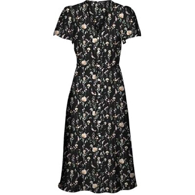 VERO MODA dam Vmjosie Ss Calf Shirt Dress WVN Ga Keid, Black/Aop: hazel, XS VERO MODA dam Vmjosie Ss Calf Shirt Dress WVN Ga Keid, Black/Aop: hazel, XS