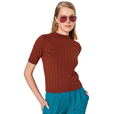 Trendyol Dam slim fit basic stickad tröja med stående krage, brun, M, Brun, M Trendyol Dam slim fit basic stickad tröja med stående krage, brun, M, Brun, M