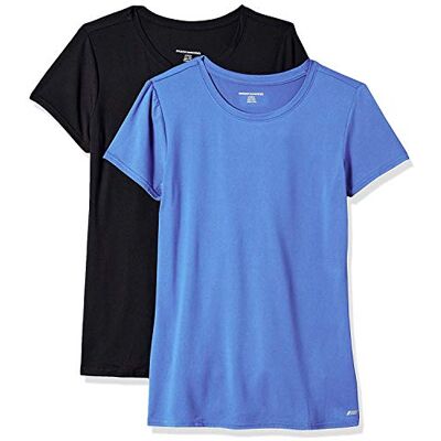 Amazon Essentials Dames Tech stretchig kortärmad T-shirt med rund hals (finns i plusstorlek), 2-Pack, Ljusblå/Svart, M Amazon Essentials Dames Tech stretchig kortärmad T-shirt med rund hals (finns i plusstorlek), 2-Pack, Ljusblå/Svart, M