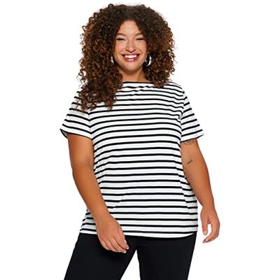 Trendyol Dam normal passform bas båt hals stickad plusstorlek t-shirt, Svart vit, XXL Plus Trendyol Dam normal passform bas båt hals stickad plusstorlek t-shirt, Svart vit, XXL Plus