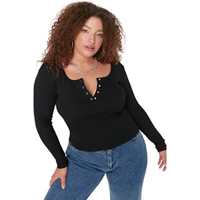 Trendyol kvinnor plus size vanlig bas dubbelbröst stickad plus size blus, Svart, 4XL/Stor Trendyol kvinnor plus size vanlig bas dubbelbröst stickad plus size blus, Svart, 4XL/Stor