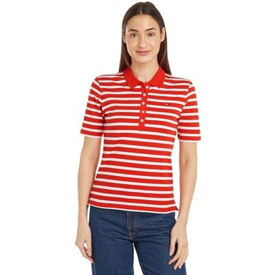 Tommy Hilfiger dam S/S pikétröjor, Bretagnisk hård röd/cru, XL Tommy Hilfiger dam S/S pikétröjor, Bretagnisk hård röd/cru, XL