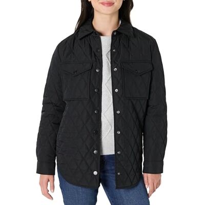 Amazon Essentials dam avslappnad passform lång quiltad jacka med snäppstängning, Svart, S Amazon Essentials dam avslappnad passform lång quiltad jacka med snäppstängning, Svart, S