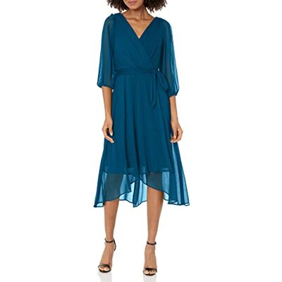 DKNY Dam fladdrande ärm chiffong omlottklänning, Djupt hav, 36 SE DKNY Dam fladdrande ärm chiffong omlottklänning, Djupt hav, 36 SE
