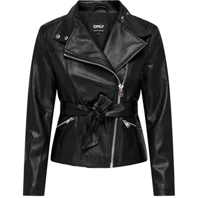 ONLY ONLMANILLA Biker OTW bikerjacka i falskt läder, svart, M, svart, M ONLY ONLMANILLA Biker OTW bikerjacka i falskt läder, svart, M, svart, M