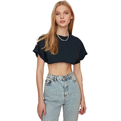 Trendyol Kvinnors marinblå Crap stickad t-shirt, extra liten Trendyol Kvinnors marinblå Crap stickad t-shirt, extra liten
