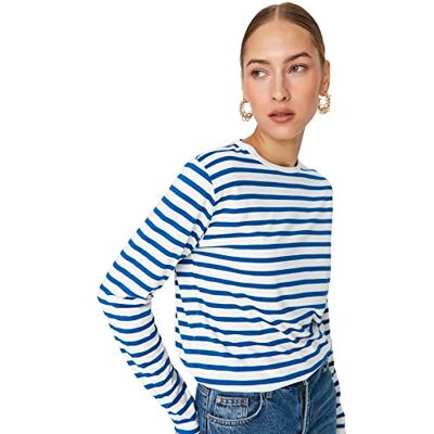 Trendyol Dam Basics normal passform bas stickad T-shirt med rund hals, marinblå, XS, marinblå, XS Trendyol Dam Basics normal passform bas stickad T-shirt med rund hals, marinblå, XS, marinblå, XS