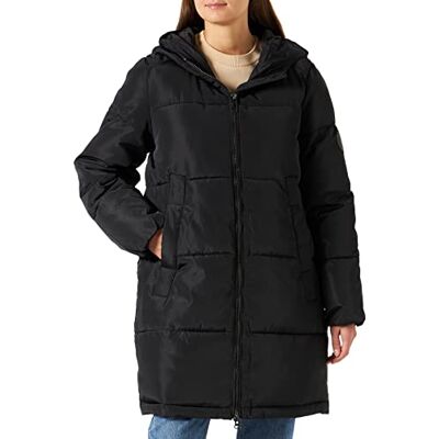 KAFFE dam puffer coat vadderad jacka Longline huva dragkedja långa ärmar, svart djup, 46 KAFFE dam puffer coat vadderad jacka Longline huva dragkedja långa ärmar, svart djup, 46