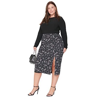 Trendyol Dam midi A-linje pennstickad plus storlek kjol, svart, 4XL, Svart, 4XL Trendyol Dam midi A-linje pennstickad plus storlek kjol, svart, 4XL, Svart, 4XL