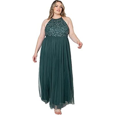 Maya Deluxe dam dam brudtärna Maxi klänning grimma hals paljett förskönad prom examen bröllop brudtärna klänning dam, Smaragdgrön, 54 Maya Deluxe dam dam brudtärna Maxi klänning grimma hals paljett förskönad prom examen bröllop brudtärna klänning dam, Smaragdgrön, 54