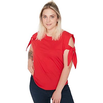 Trendyol Dam plusstorlek normal standard rundhalsad vävd plusstorlek T-shirt röd, Röd, XL Plus Trendyol Dam plusstorlek normal standard rundhalsad vävd plusstorlek T-shirt röd, Röd, XL Plus
