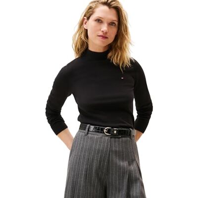 Tommy Hilfiger dam CO tröja fin GG Mock-NK LS SWT WW0WW47462 pullover tröja, svart, M, svart (svart), M Tommy Hilfiger dam CO tröja fin GG Mock-NK LS SWT WW0WW47462 pullover tröja, svart, M, svart (svart), M