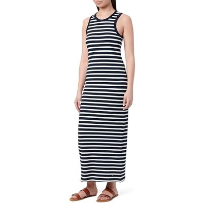 Tommy Hilfiger Dam slim 5 x 2 RIB MIDI KLÄNNING NS WW0WW38838, blå, XXS, Blå (mörk natt marinblå/Ecru Stp), XXS Tommy Hilfiger Dam slim 5 x 2 RIB MIDI KLÄNNING NS WW0WW38838, blå, XXS, Blå (mörk natt marinblå/Ecru Stp), XXS
