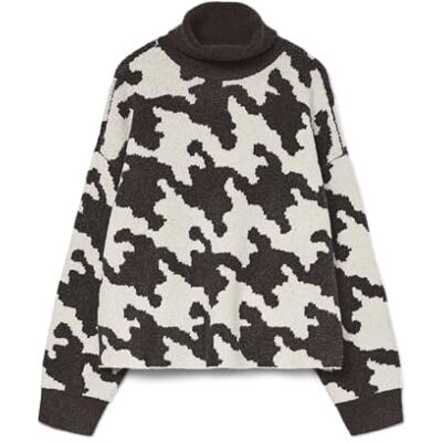 VERO MODA Vmhurley Ls highneck houndstooth pull., Choklad tårta, XL VERO MODA Vmhurley Ls highneck houndstooth pull., Choklad tårta, XL