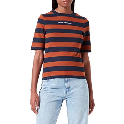 TOM TAILOR Denim Damer T-shirt med ståkrage och tryck 1032840, 30204 Blue Brown Block Stripe, L TOM TAILOR Denim Damer T-shirt med ståkrage och tryck 1032840, 30204 Blue Brown Block Stripe, L