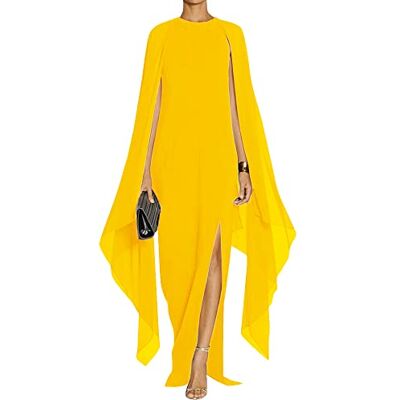 MAYFASEY Damer elegant högdelad flare ärm formella aftonklänningar maxiklänning med kappa, GUL, XL MAYFASEY Damer elegant högdelad flare ärm formella aftonklänningar maxiklänning med kappa, GUL, XL