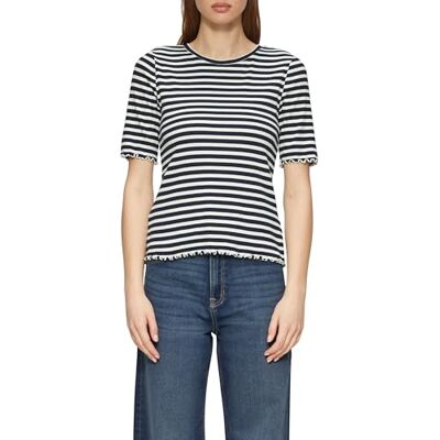 s.Oliver Ribbad T-shirt med dekorativ fåll, marinblå, 40 s.Oliver Ribbad T-shirt med dekorativ fåll, marinblå, 40