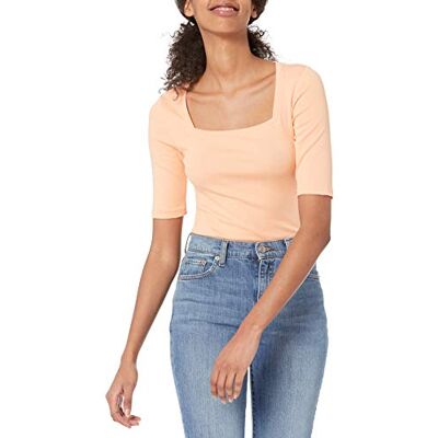 Amazon Essentials Women's T-shirt med smal passform med halvärm och fyrkantig hals, Korallorange, XXL Amazon Essentials Women's T-shirt med smal passform med halvärm och fyrkantig hals, Korallorange, XXL