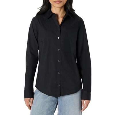 Amazon Essentials damklänning med normal passform stretch poplin skjorta med knappar, Svart, XXL Amazon Essentials damklänning med normal passform stretch poplin skjorta med knappar, Svart, XXL
