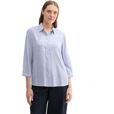 TOM TAILOR damblus, 35905 – blå vit tunn remsa, 46 TOM TAILOR damblus, 35905 – blå vit tunn remsa, 46