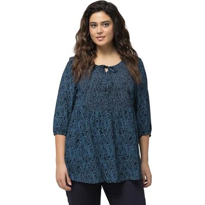 Ulla Popken damer stora storlekar överdimensionerade plus size blus, smokt, A-linje, rund hals, 3/4-arm 831680, marinblå, 50-52 Ulla Popken damer stora storlekar överdimensionerade plus size blus, smokt, A-linje, rund hals, 3/4-arm 831680, marinblå, 50-52