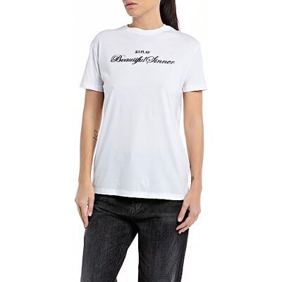 Replay T-shirt för kvinnor, normal passform, 001 optisk vit, XL Replay T-shirt för kvinnor, normal passform, 001 optisk vit, XL