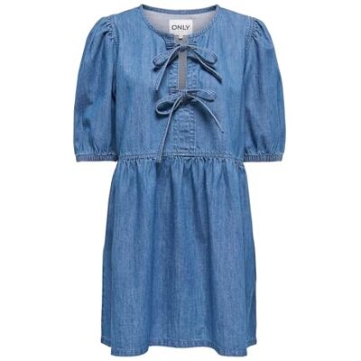 ONLY Onlclara Puff Bow Dress DNM AKM, Mellanblå denim, XL ONLY Onlclara Puff Bow Dress DNM AKM, Mellanblå denim, XL